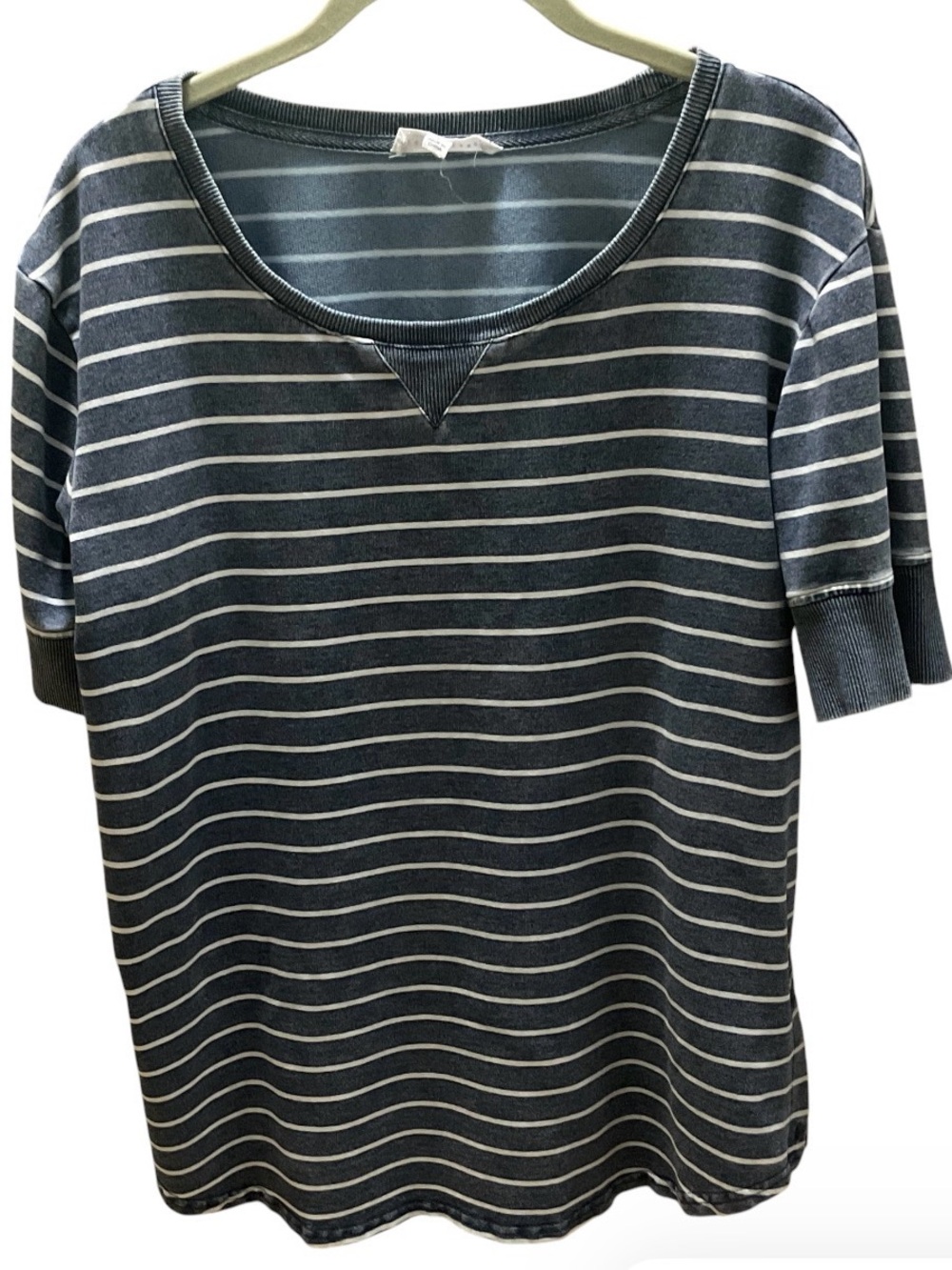 Jane & Delancey Women's Blouse Top Short Sleeve Size L Striped